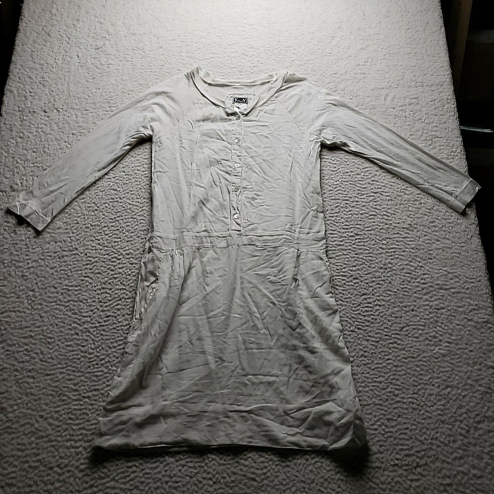 KristenseN Du Nord Shirt Dress Womens 1 White 3/4 Sleeve Scoop Neck Cotton
